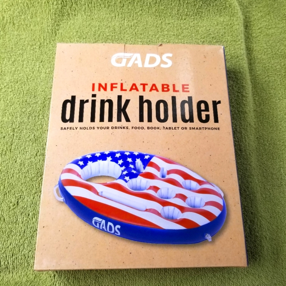 GADS New Inflatable Drink Holder for Pools Red/White/Blue Stars & Stripes